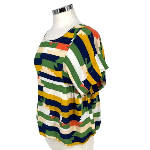 Maeve Anthropologie Milla Striped Multicolor Short Sleeve Blouse Size Small - Picture 7 of 13